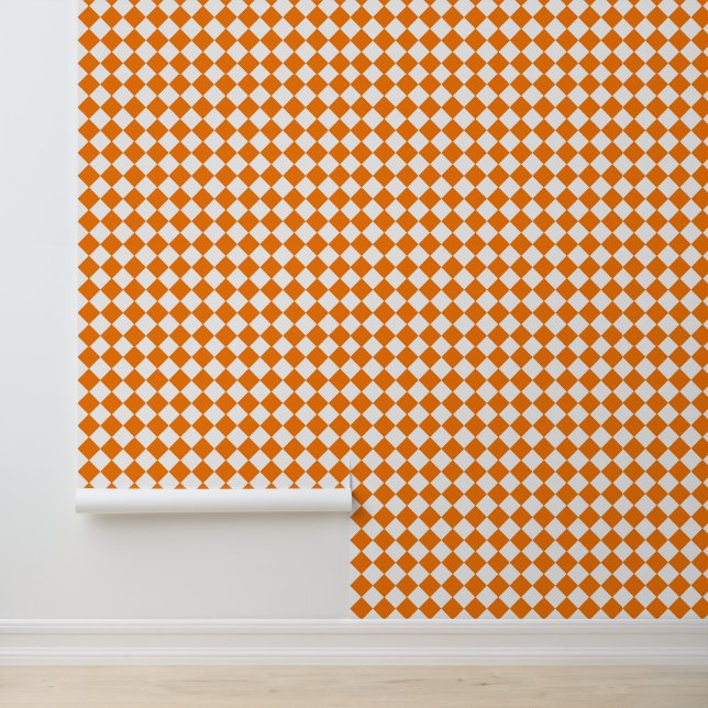 Papier Peint Motif diamant Orange White Checker (Application)