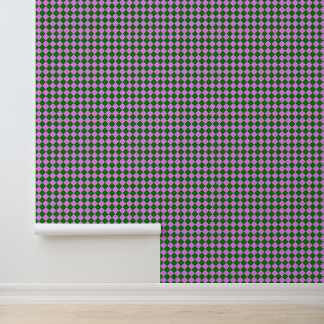 Papier Peint Motif diamant Pink Green Checker (Application)