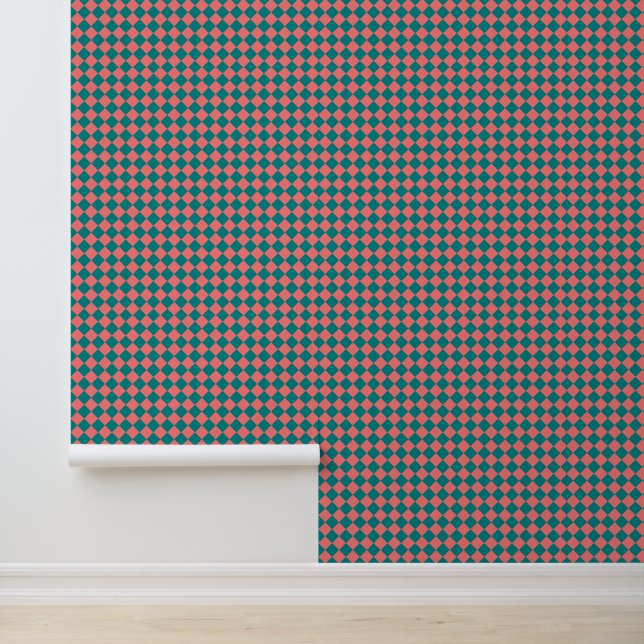 Papier Peint Motif diamant rose Cyan Checker (Application)