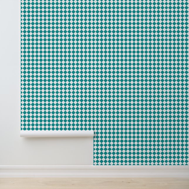 Papier Peint Motif diamant turquoise blanc Checker (Application)