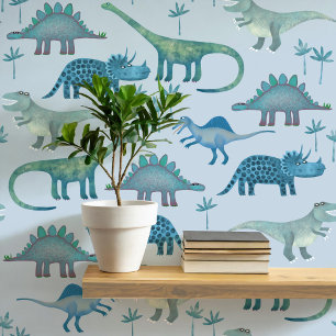 Papier Peint Motif Dinosaur amusant Bleu