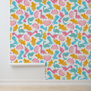 Papier Peint Motif Dinosaur rose et Turquoise