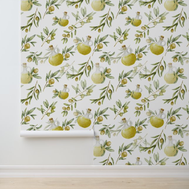 Papier Peint Motif d'olive aquarelle (Application)