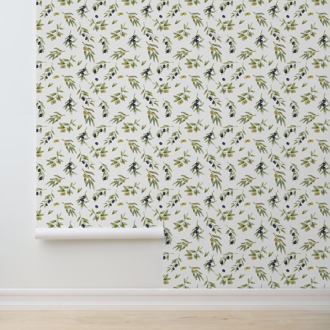 Papier Peint Motif d'olive aquarelle (Application)