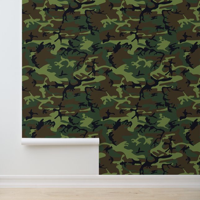 Papier Peint Motif du Camouflage Vert, Motif militaire, Armée (Application)