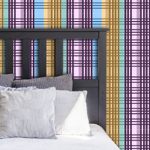 Papier Peint Motif élégant à carreaux bleu lilas jaune vert