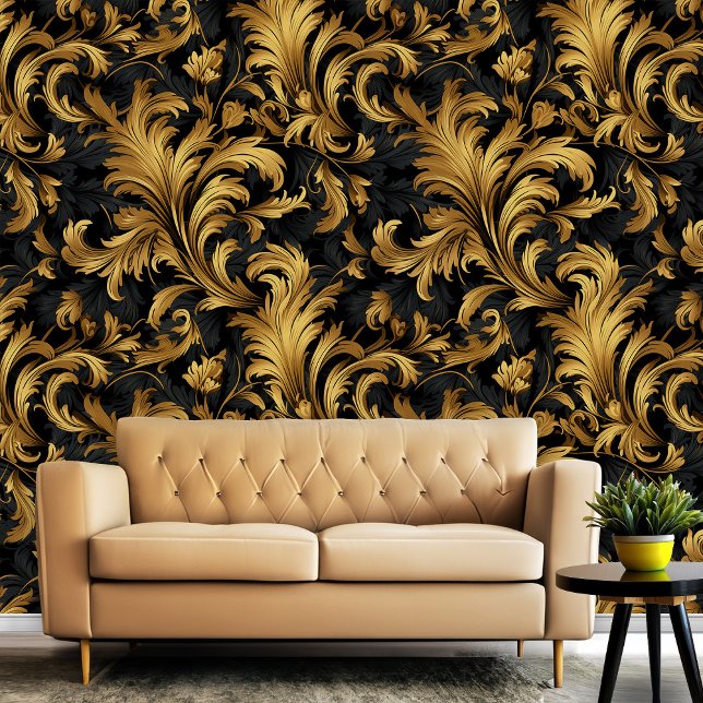 Papier Peint Motif élégant de classe noire et or (Black and Gold Classy Elegant Pattern Wallpaper)