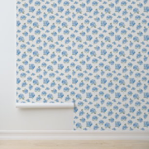 Papier Peint Motif élégant d'hortensia bleu sur fond blanc 