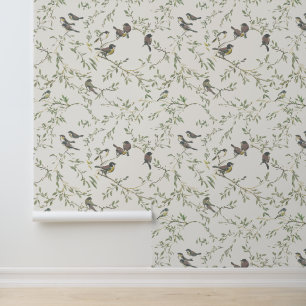 Papier Peint Motif élégant vintage d'oiseau et de branche