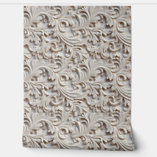 Papier Peint Motif en bois sculpté blanc