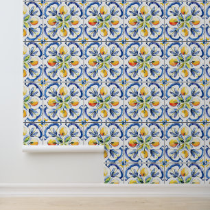 Papier Peint Motif en carreaux de citron jaune