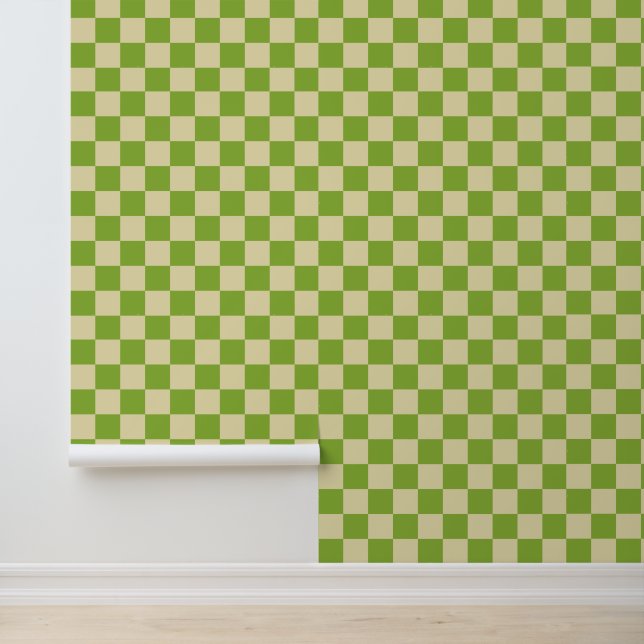 Papier Peint Motif en damier esthétique rétro Vert Blanc (Application)
