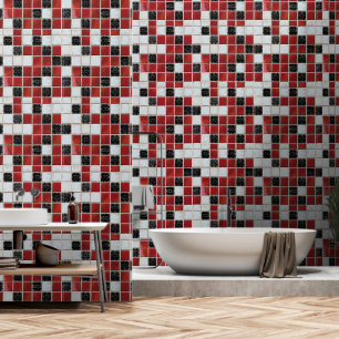 Papier Peint Motif en mosaïque rouge blanc