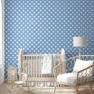 Papier Peint Motif en treillis chic bleu et blanc