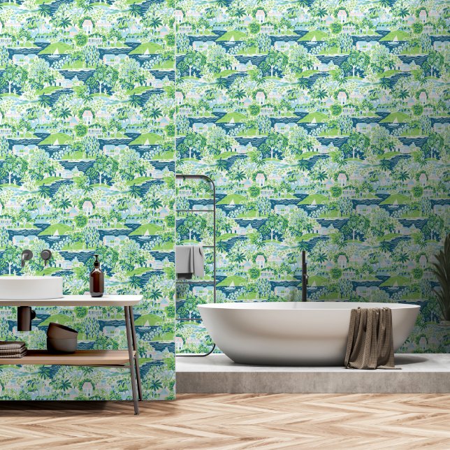 Papier Peint Motif Été Rétro Charleston   (Salle de bain)