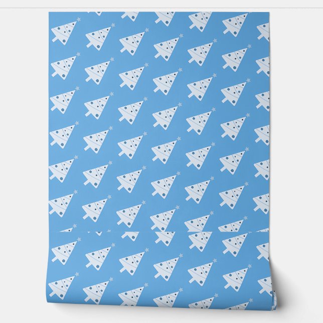Papier Peint Motif Festive Blue Christmas Tree (Déroulement)