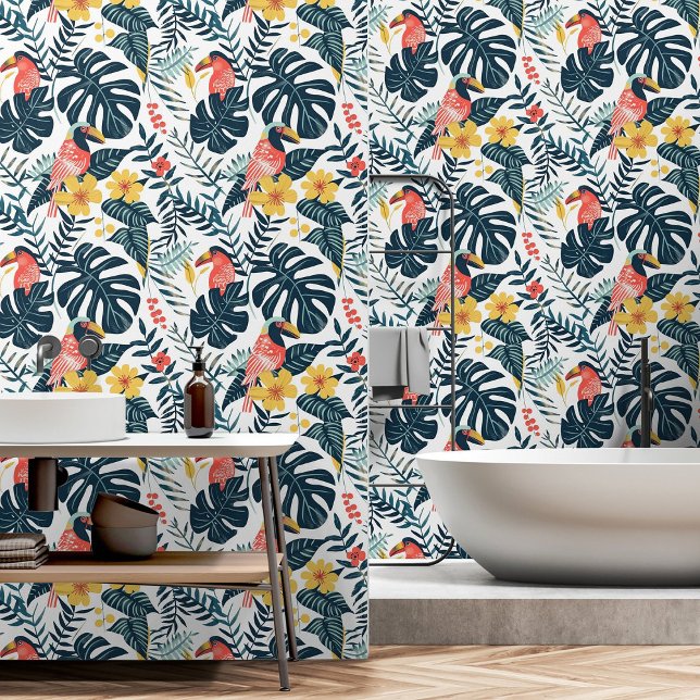 Papier Peint Motif Feuille tropical Hornbill & Rainforest (Tropical Leaves Pattern Hornbill & Rainforest Wallpaper)