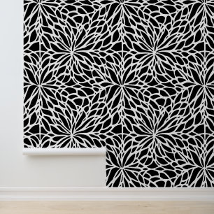 Papier Peint Motif Fleur Noir Et Blanc