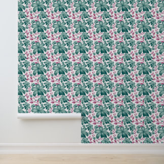 Papier Peint Motif floral à l'aquarelle sarcelle avec botanique