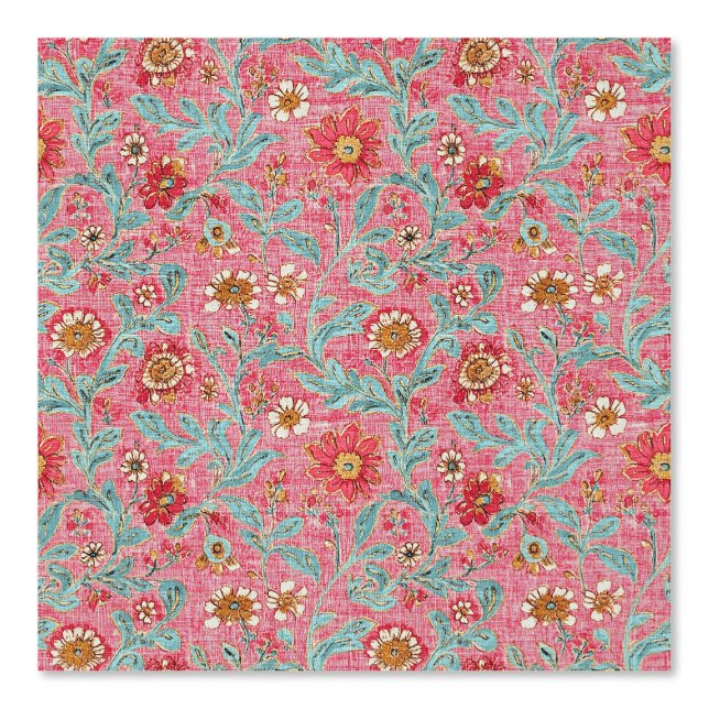 Papier Peint Motif floral aqua framboise boho (Recto)
