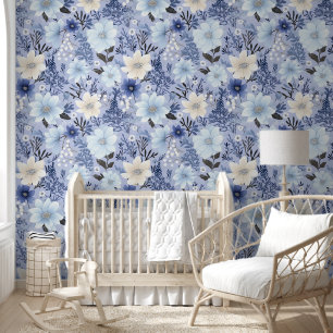 Papier Peint Motif floral bleu clair
