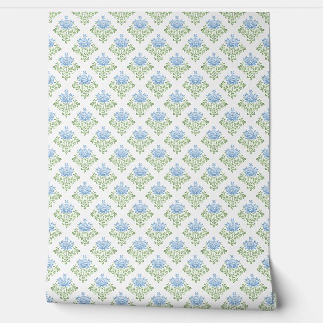 Papier Peint Motif floral bleu vert pastel (Déroulement)