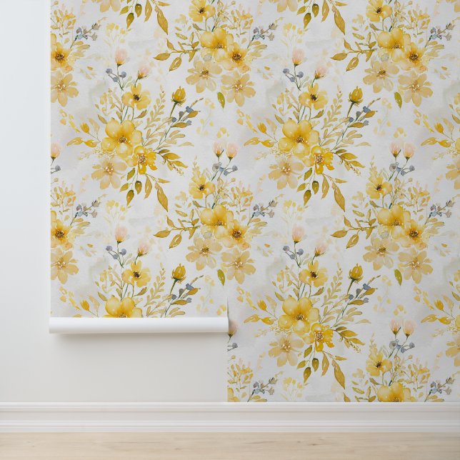 Papier Peint Motif floral jaune (Application)