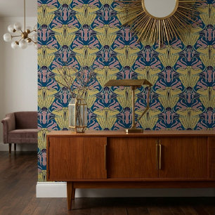 Papier Peint Motif floral moderne bleu inspiré de l'Art nouveau