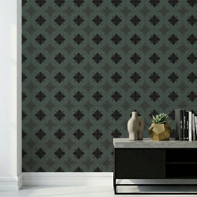 Papier Peint Motif floral moderne classique vert foncé (Créateur téléchargé)