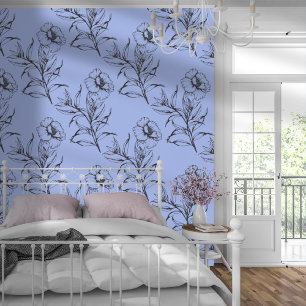 Papier Peint Motif floral moderne simple bébé bleu