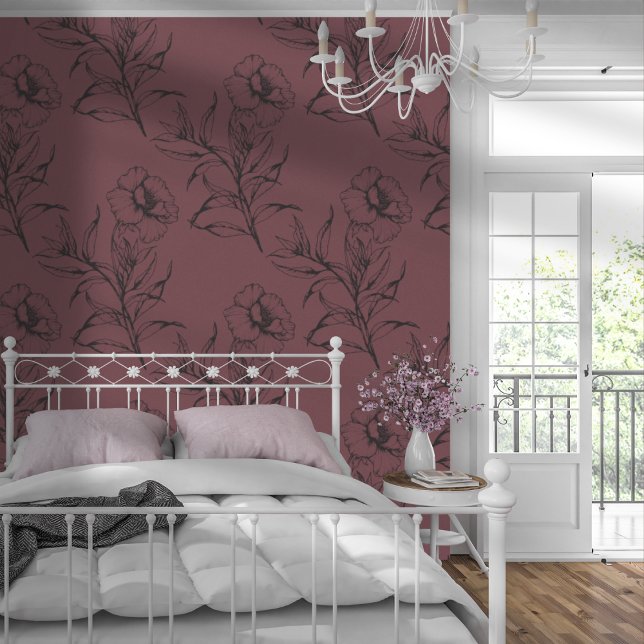 Papier Peint Motif Floral Moderne Simple Rouge (Créateur téléchargé)