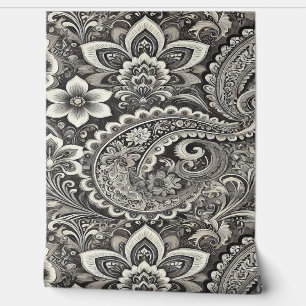 Papier Peint Motif floral noir et gris
