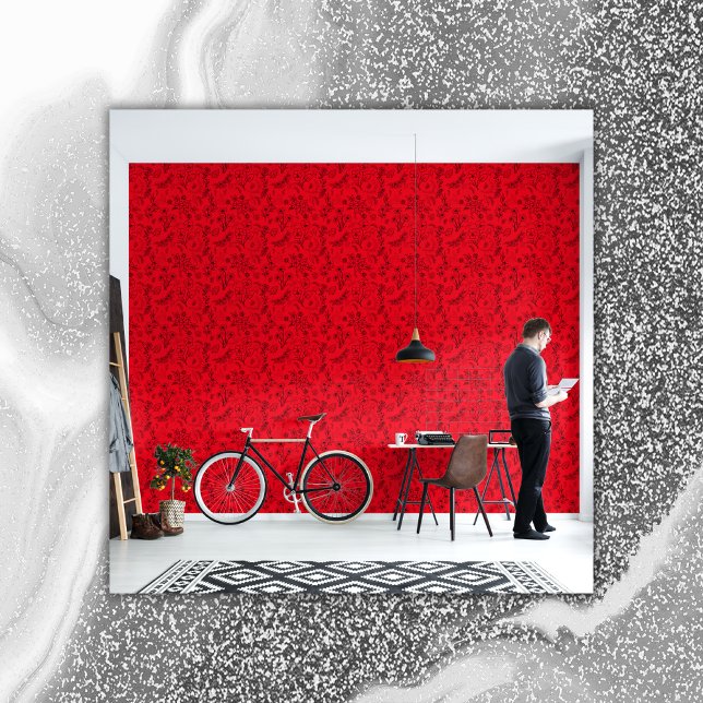 Papier Peint Motif floral noir sur rouge | (Créateur téléchargé)