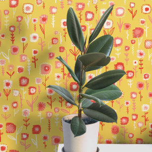 Papier Peint Motif floral rétro jaune amusant