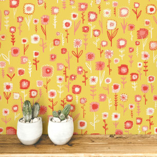 Papier Peint Motif floral rétro jaune amusant
