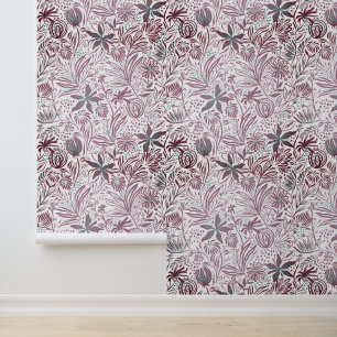 Papier Peint Motif floral rétro prune foncé