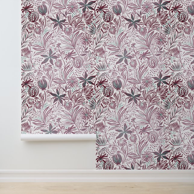 Papier Peint Motif floral rétro prune foncé (Application)