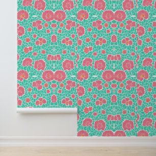 Papier Peint Motif floral rose avec Feuilles verts