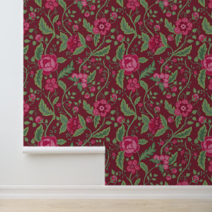 Papier Peint Motif floral rose et vert jacobéen