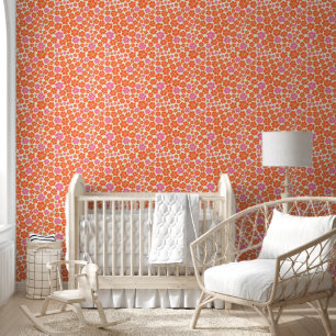 Papier Peint Motif floral - rose, orange et crème