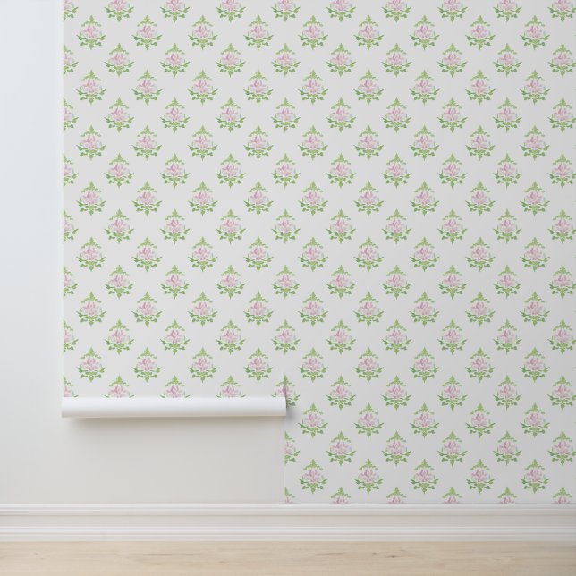 Papier Peint Motif floral rose pastel et vert (Application)