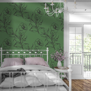 Papier Peint Motif Floral Simple Moderne Vert Olive