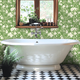Papier Peint Motif floral toile vert et crème sur le thème bota