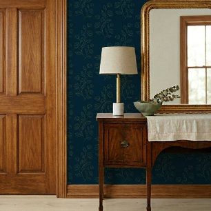 Papier Peint Motif floral vert vintage simple sur fond bleu fon