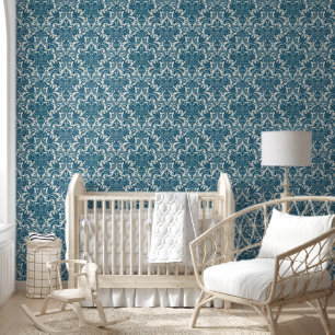 Papier Peint Motif floral vintage bleu et blanc à l'aquarelle