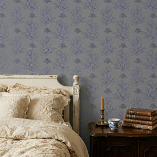 Papier Peint Motif floral vintage minimaliste gris