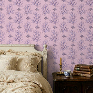 Papier Peint Motif floral vintage minimaliste rose clair