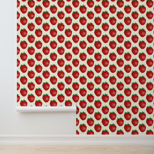 Papier Peint Motif fraises, fraises rouges, fruits, feuilles (Application)