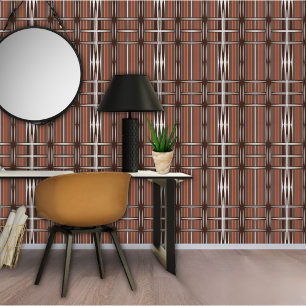 Papier Peint Motif géométrique à rayures marron et blanc vintag