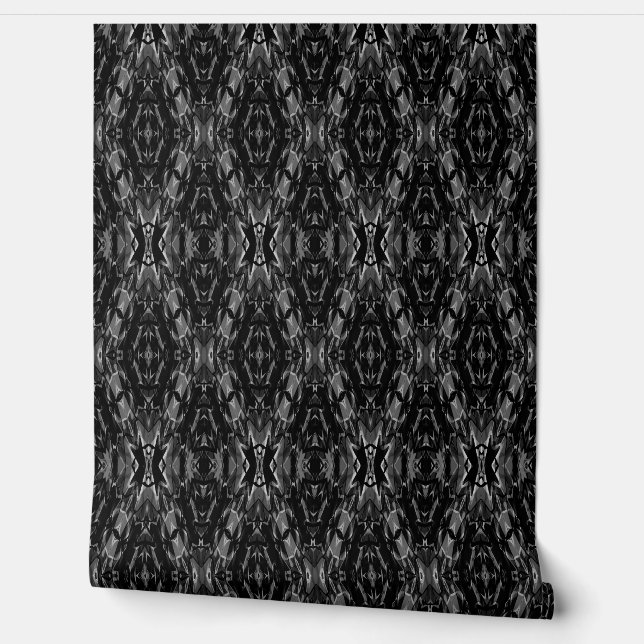 Papier Peint Motif géométrique abstrait gris noir  (Déroulement)